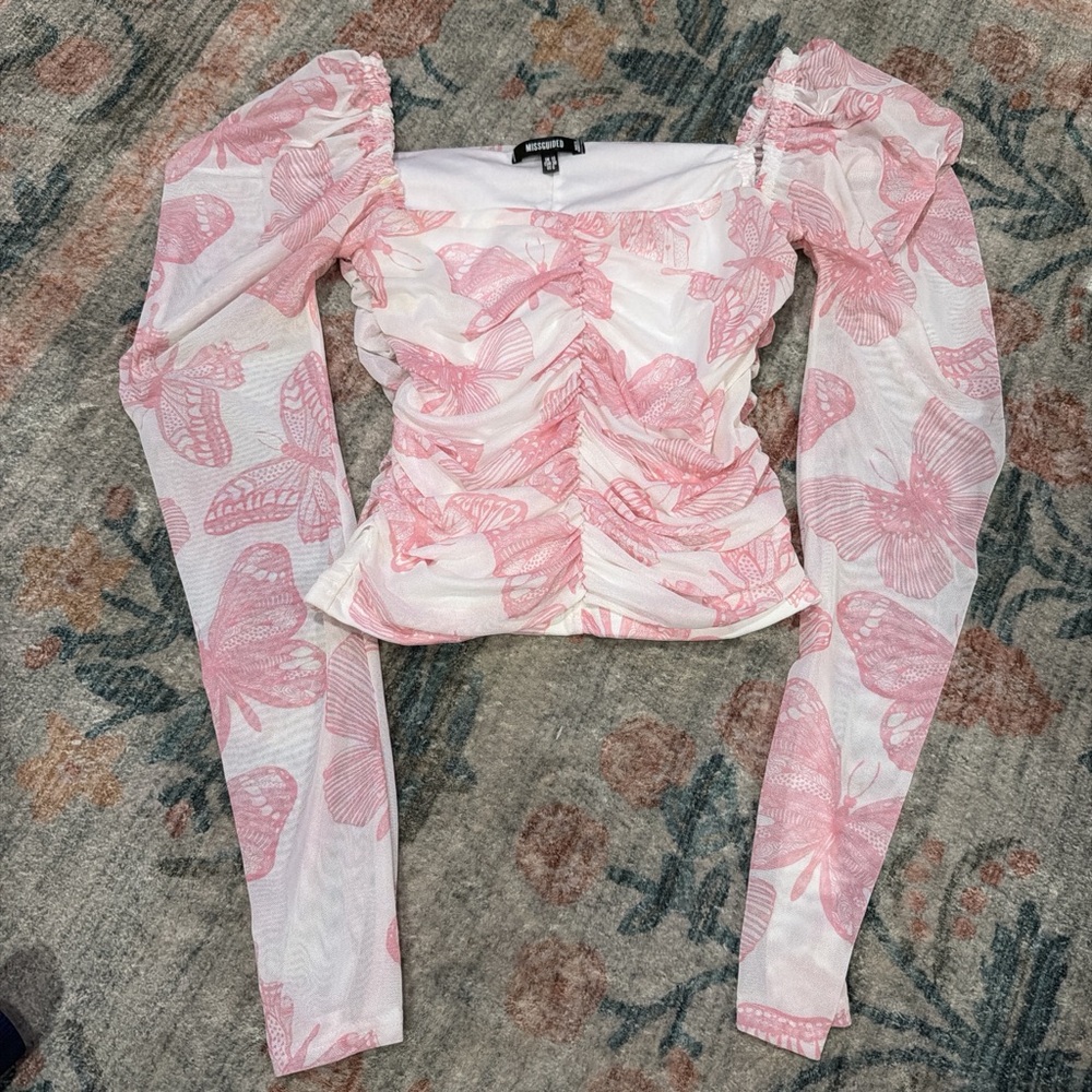 Pink Missguided Butterfly Print Top